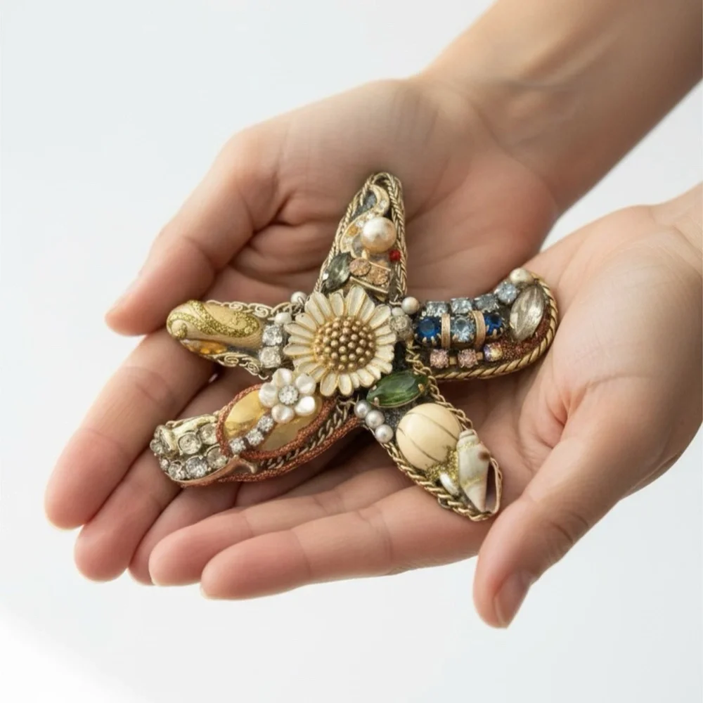 Fun Beachy Up-Cycled Handmade Starfish Pin